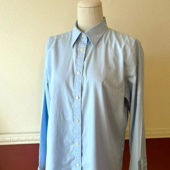 Lauren Ralph Lauren Light Blue Non-Iron Button Down Shirt Monogram Size M Cotton - Picture 3 of 11